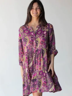 Anita Tunic Dress - Retro Purple Floral