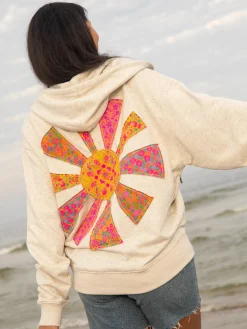 Applique Zip-Up Hoodie - Cream Sunshine
