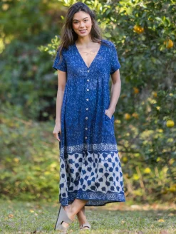 Avery Midi Dress - Navy Shibori Tie-Dye