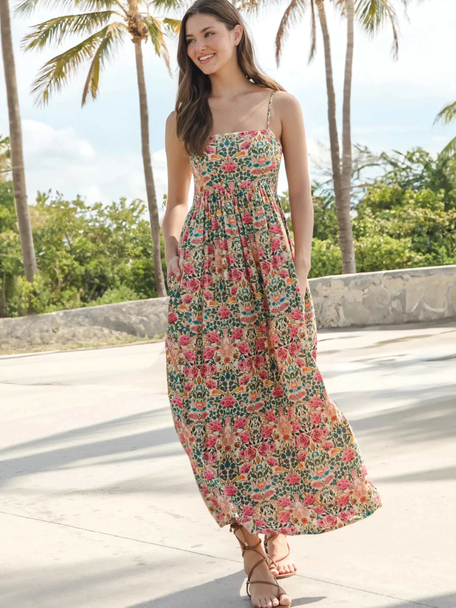 Bailey Maxi Dress - Cream Pink Rose