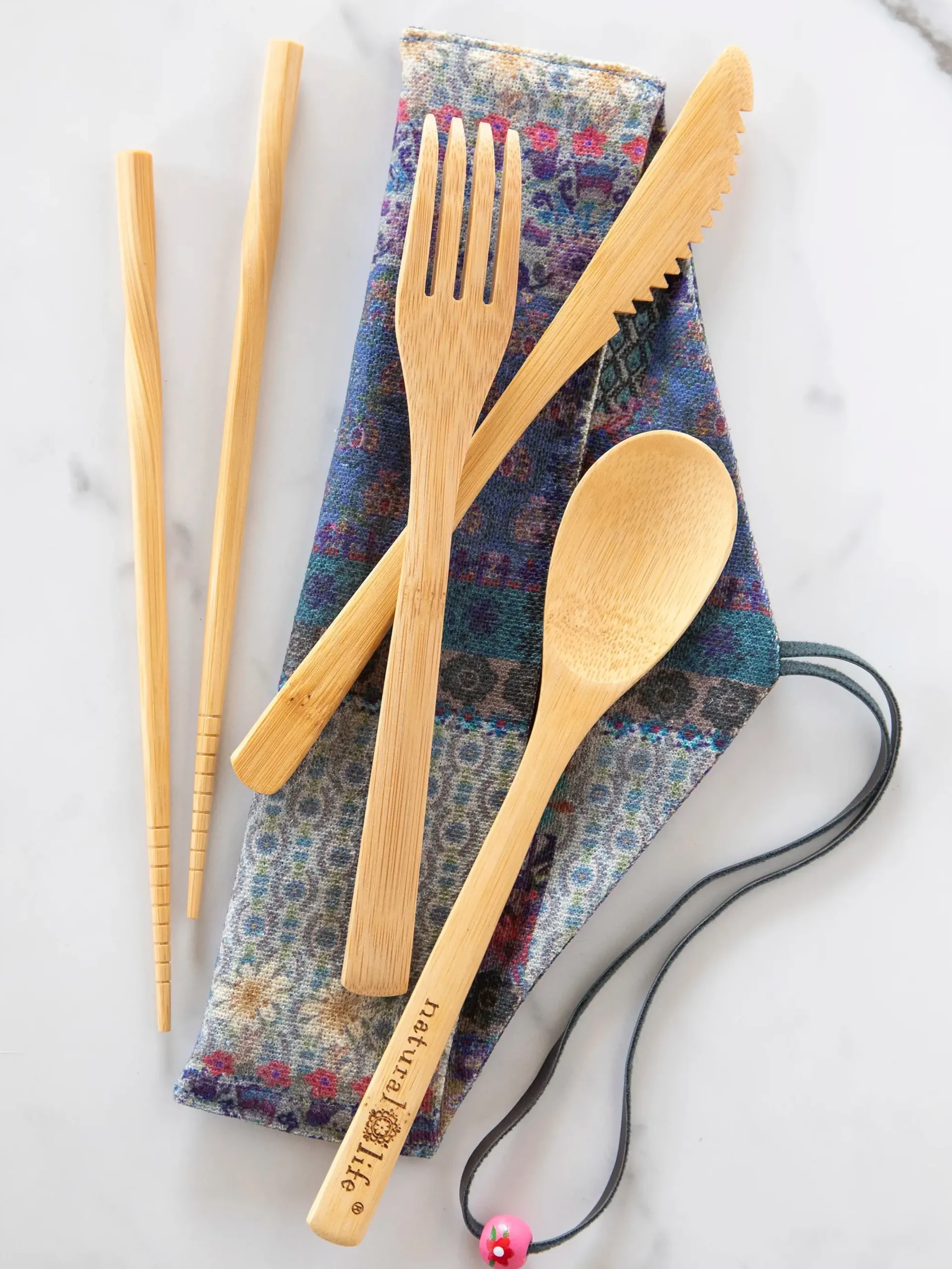 Bamboo Utensil Set - Blue Patchwork