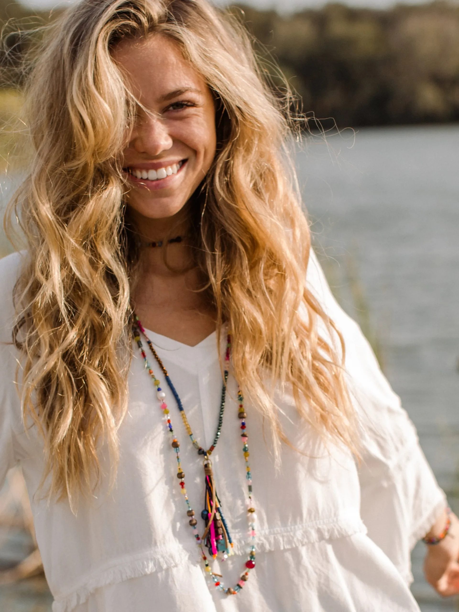 Boho Beaded Tassel Necklace - Rainbow