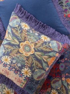 Boho Fringe Euro Sham - Blue Patchwork