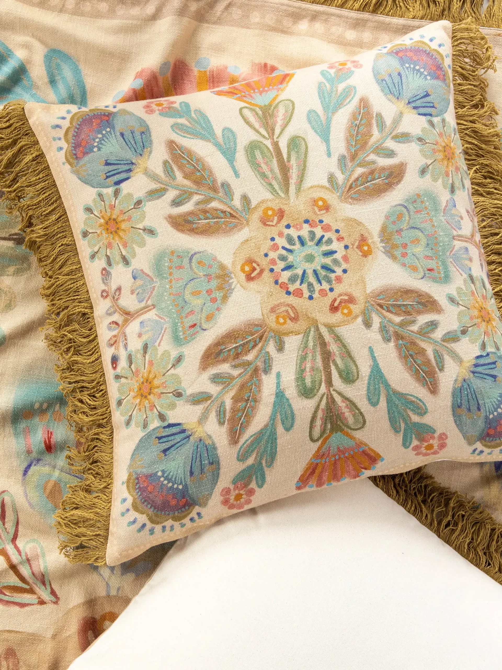 Boho Fringe Euro Sham - Cream Mandala