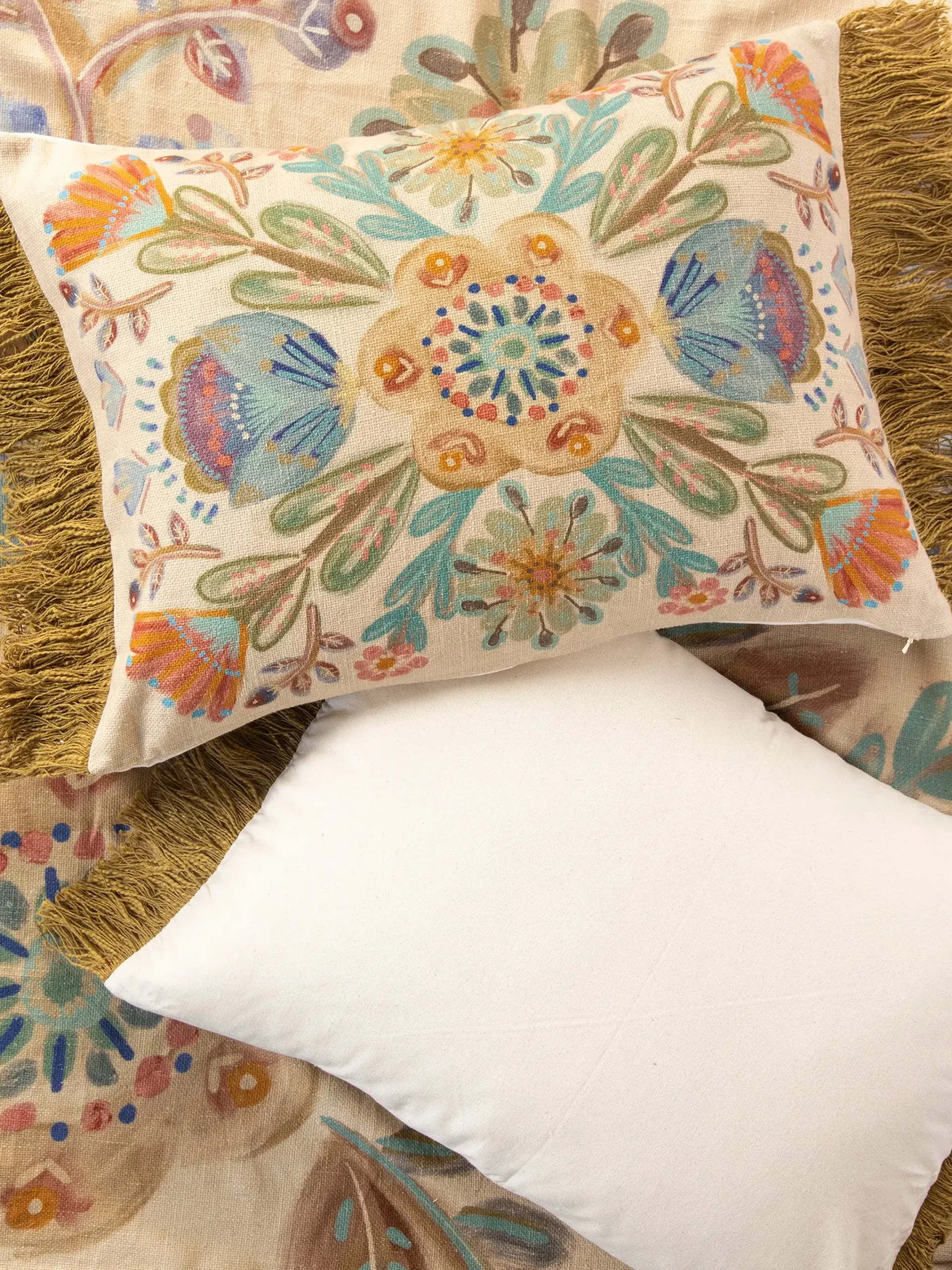 Boho Fringe Shams, Set of 2 - Cream Mandala