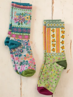 Boho Sock Set, Set of 2 - Floral Pink Green