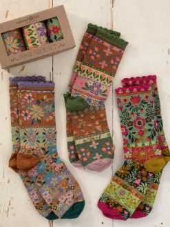 Boxed Boho Sock Set, Set of 3 - Neutral Floral