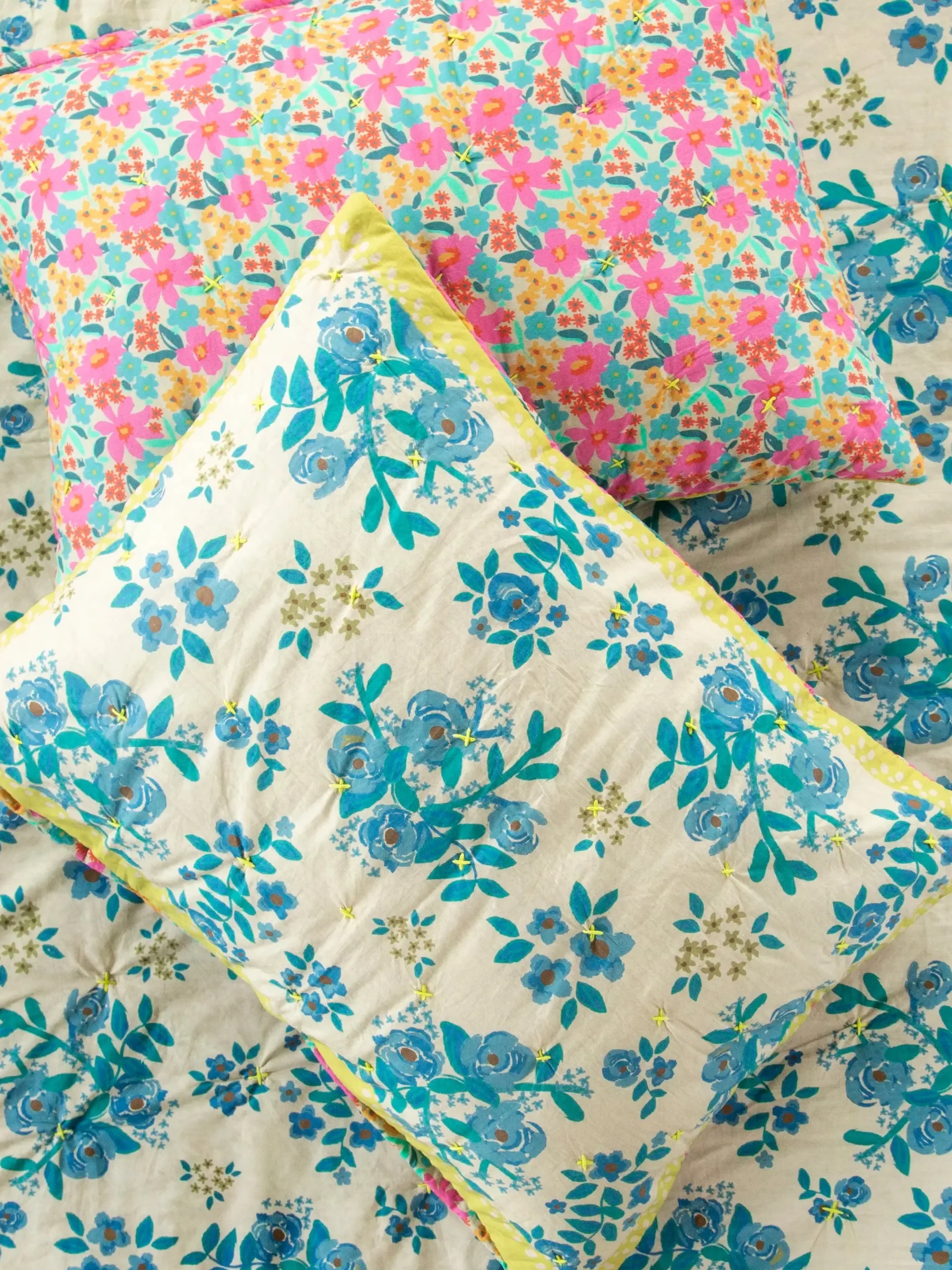 Bungalow Reversible Cotton Shams, Set of 2 - Wildflower Pop