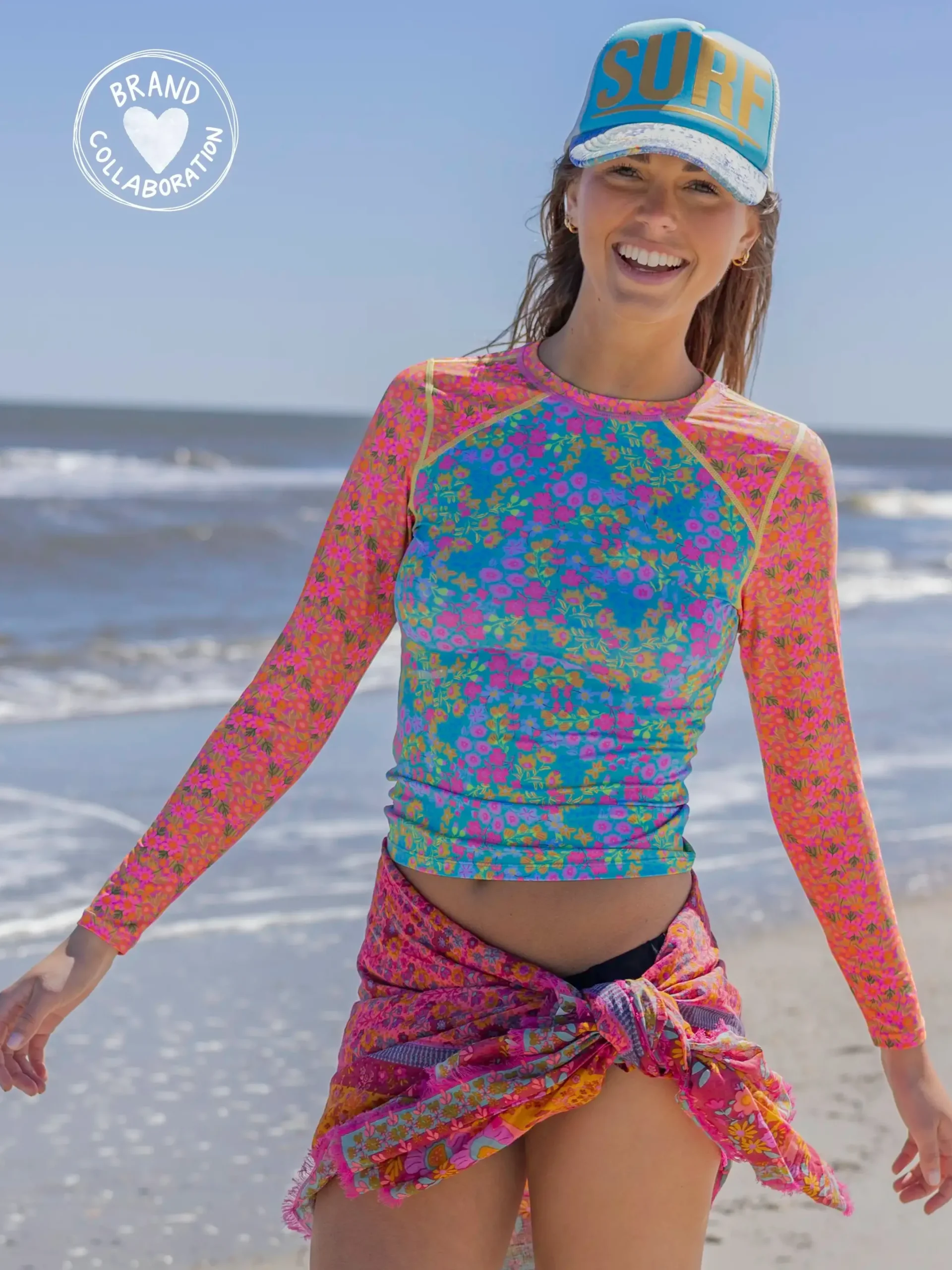 Cabana Life x Natural Life Rashguard - Neon Turquoise Floral