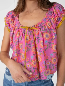 Camille Cotton Swing Top - Pink Painted Vines