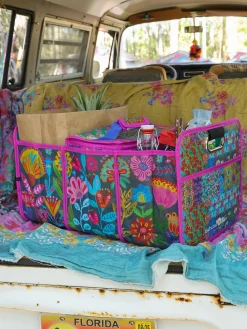 Car Trunk Organizer - Navy Folk Flower
