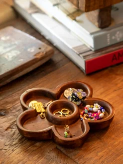 Carved Wood Trinket Dish - Flower