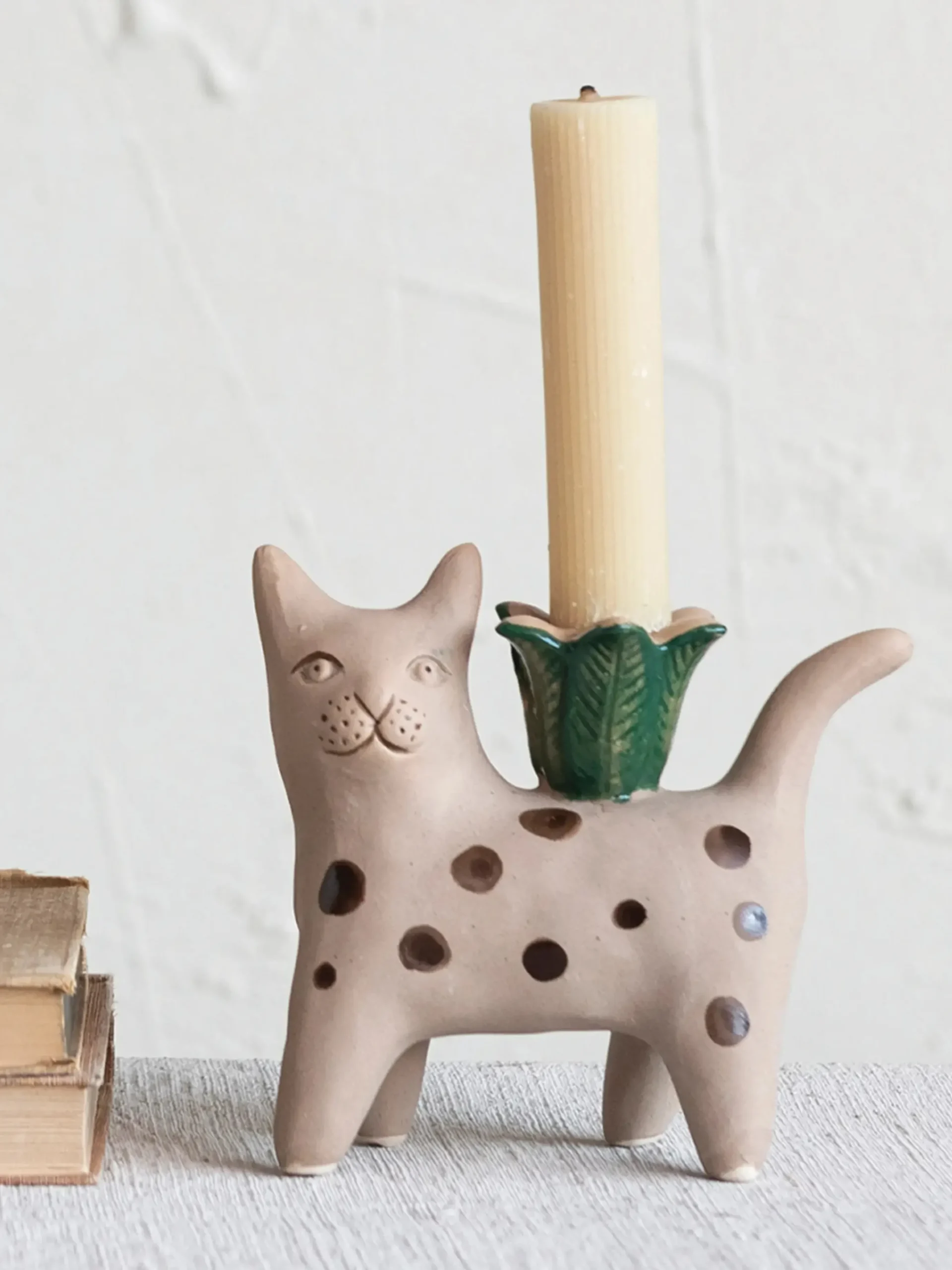 Cat Taper Candle Holder - Cream