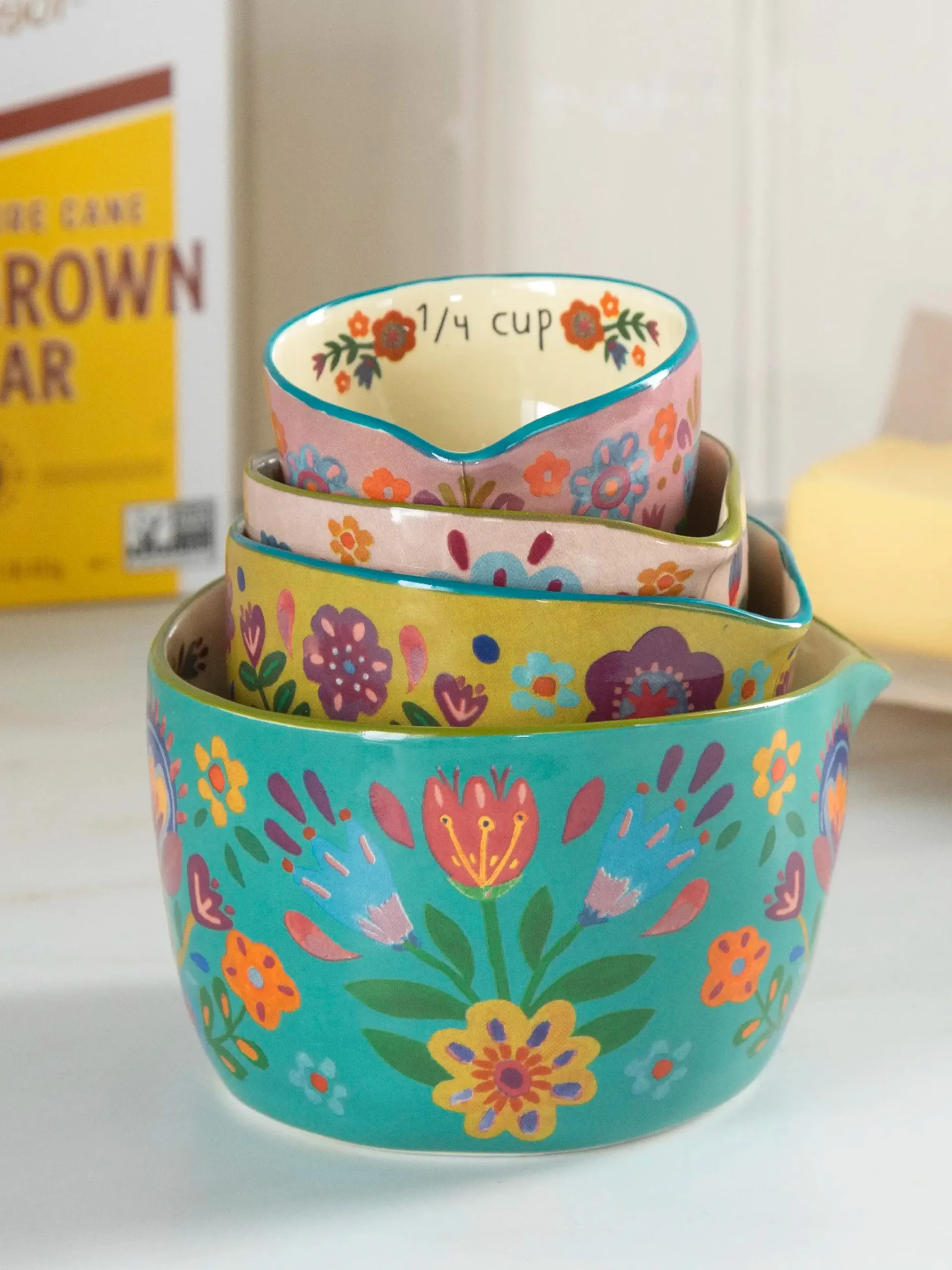 Ceramic Nesting Measuring Cups - Folk Flower