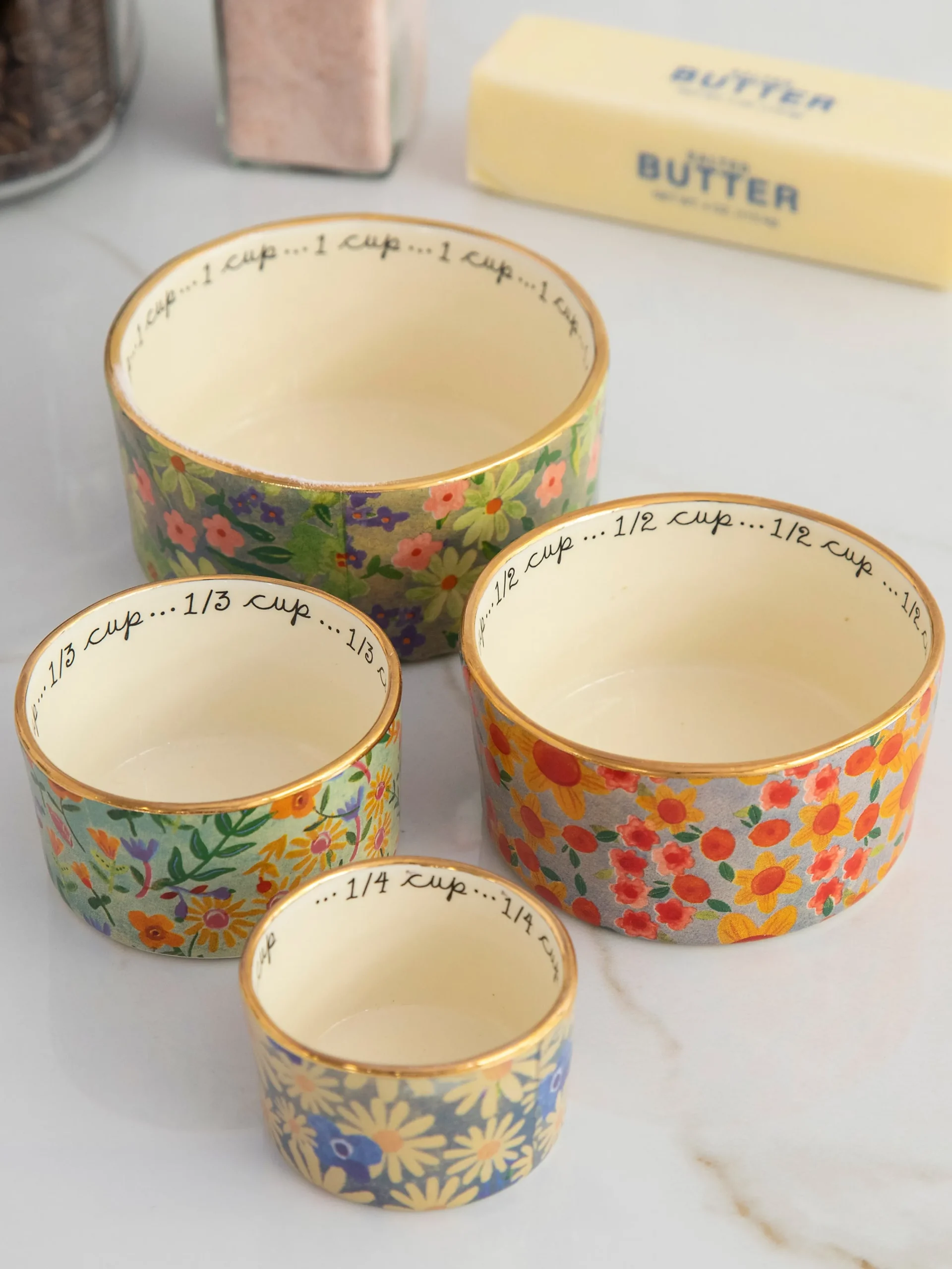 Ceramic Nesting Measuring Cups - Multi Floral