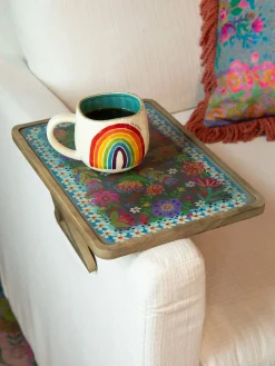 Clip On Sofa Tray Table - Black Folk Flower