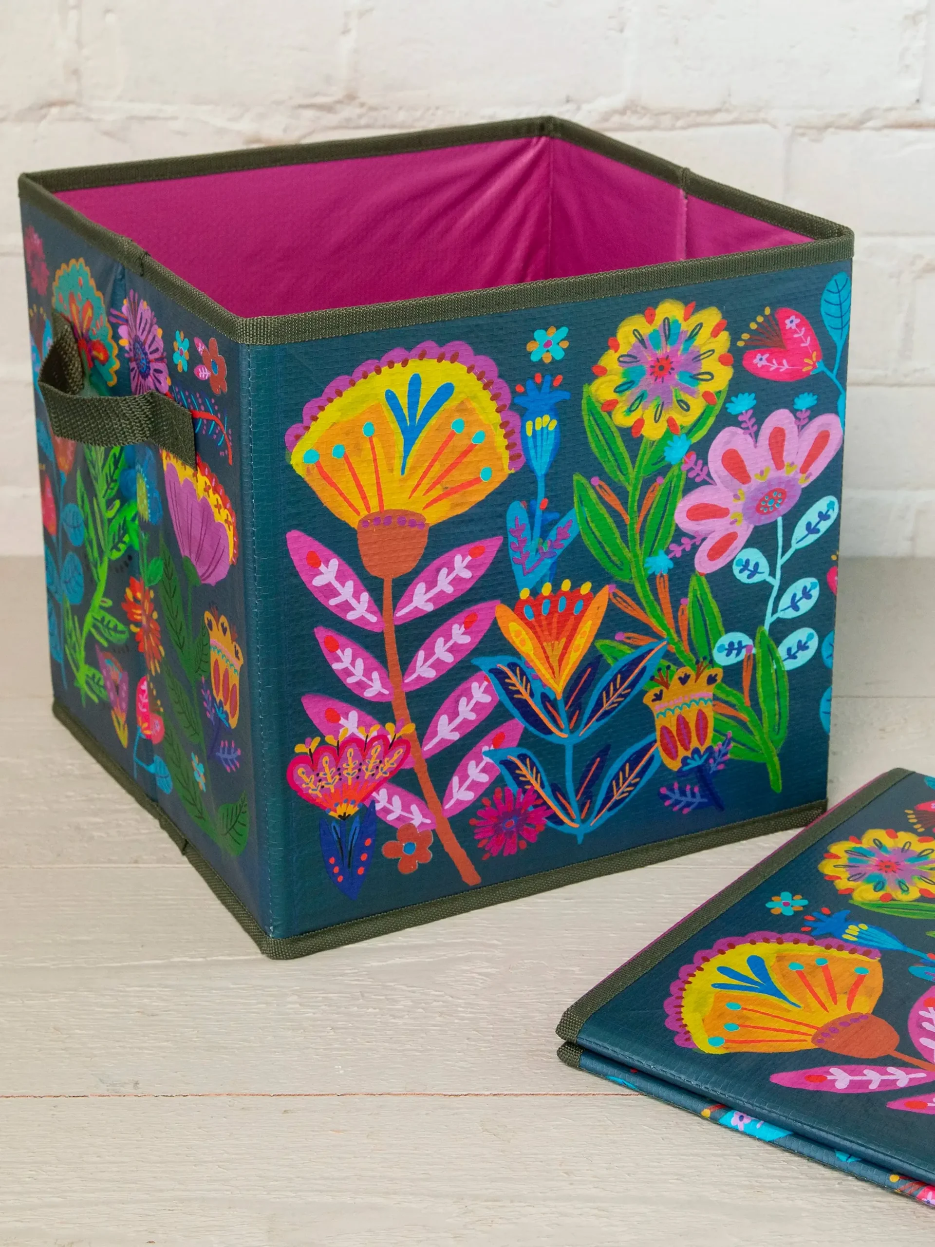 Collapsible Storage Cubes, Set of 2 - Rainbow Folk Flower