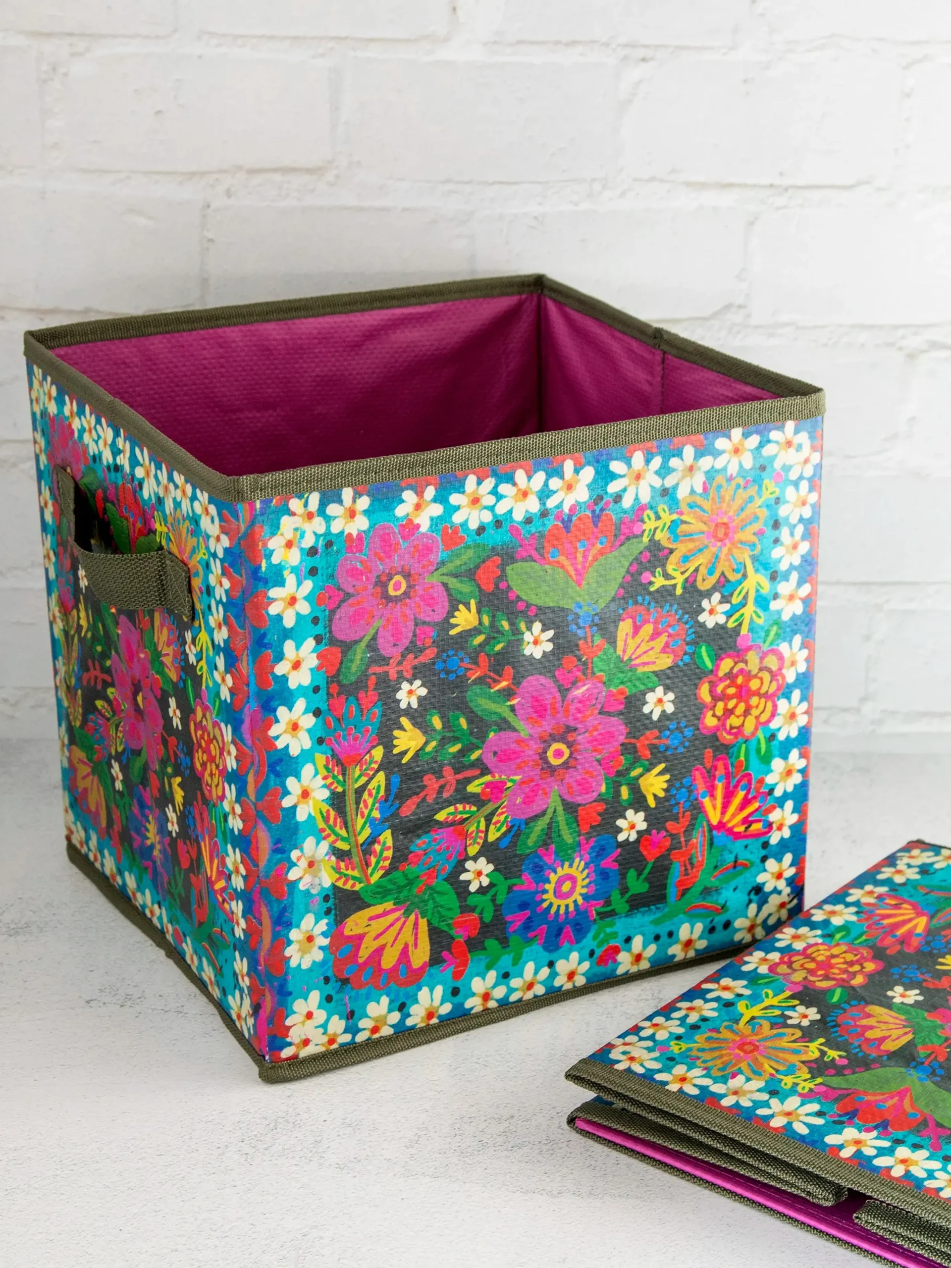 Collapsible Storage Cubes, Set of 2 - Charcoal Borders