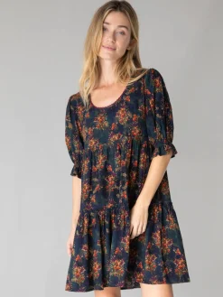 Collette Mini Dress - Navy Red Feathers