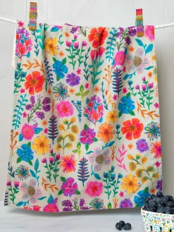 Cotton Dish Towel - Rainbow Garden Cream