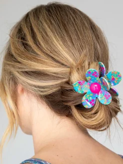 Daisy Flower Hair Clip - Neon Turquoise