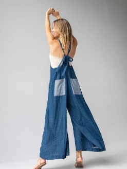 Dakota Tie Overall - Navy Polka Dots Cotton