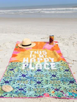 Double-Sided Microfiber Beach Towel - Happy Place
