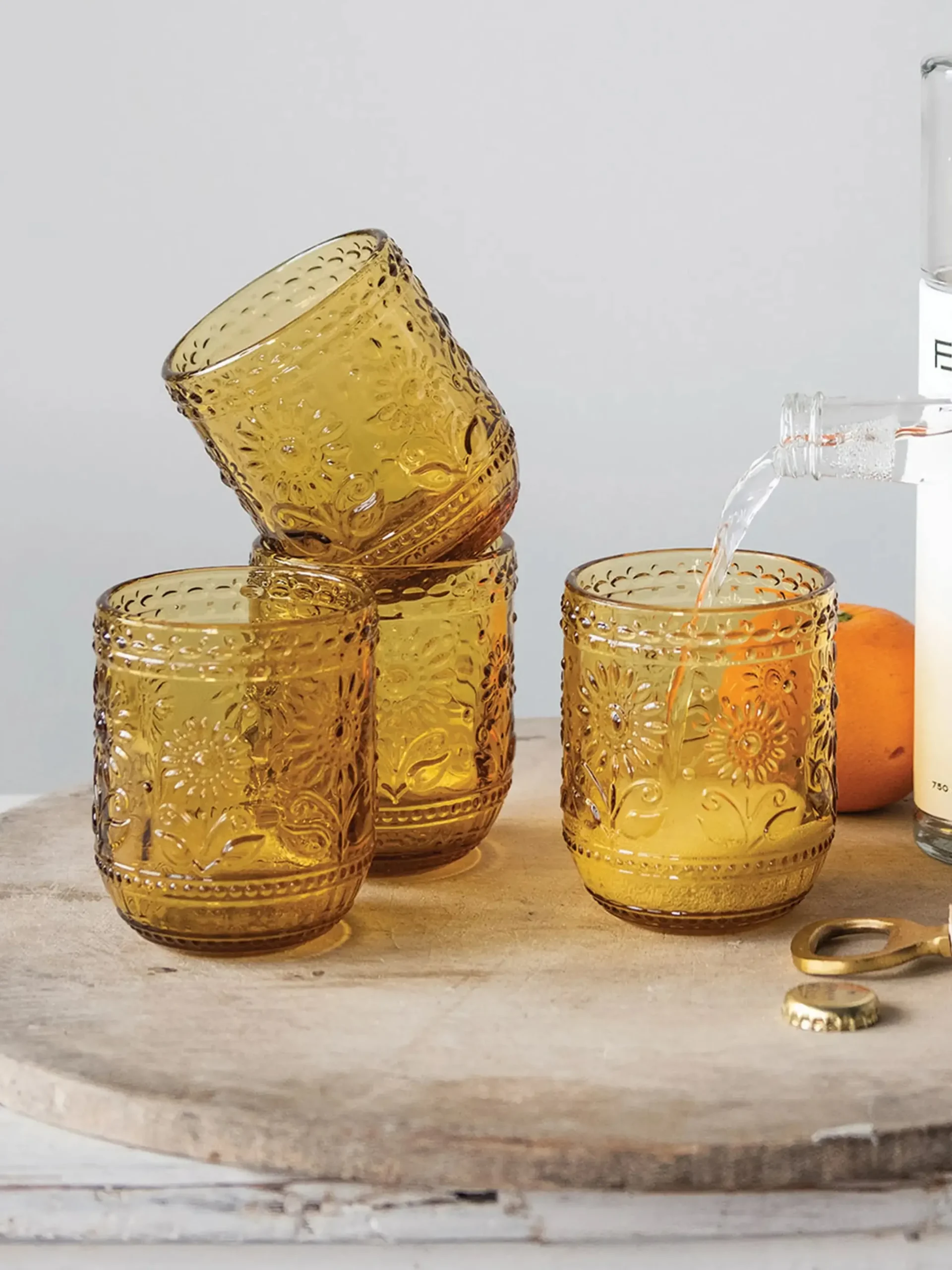 Embossed Amber Drinking Glass