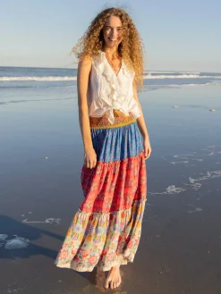 Emilia Ruffle Maxi Skirt - Grey Folk Flower