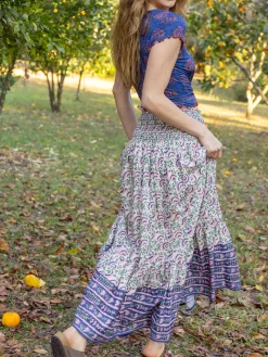 Flora Cotton Convertible Maxi Skirt - Purple Fan Floral