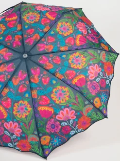 Fold Up Umbrella - Navy Folk Flower