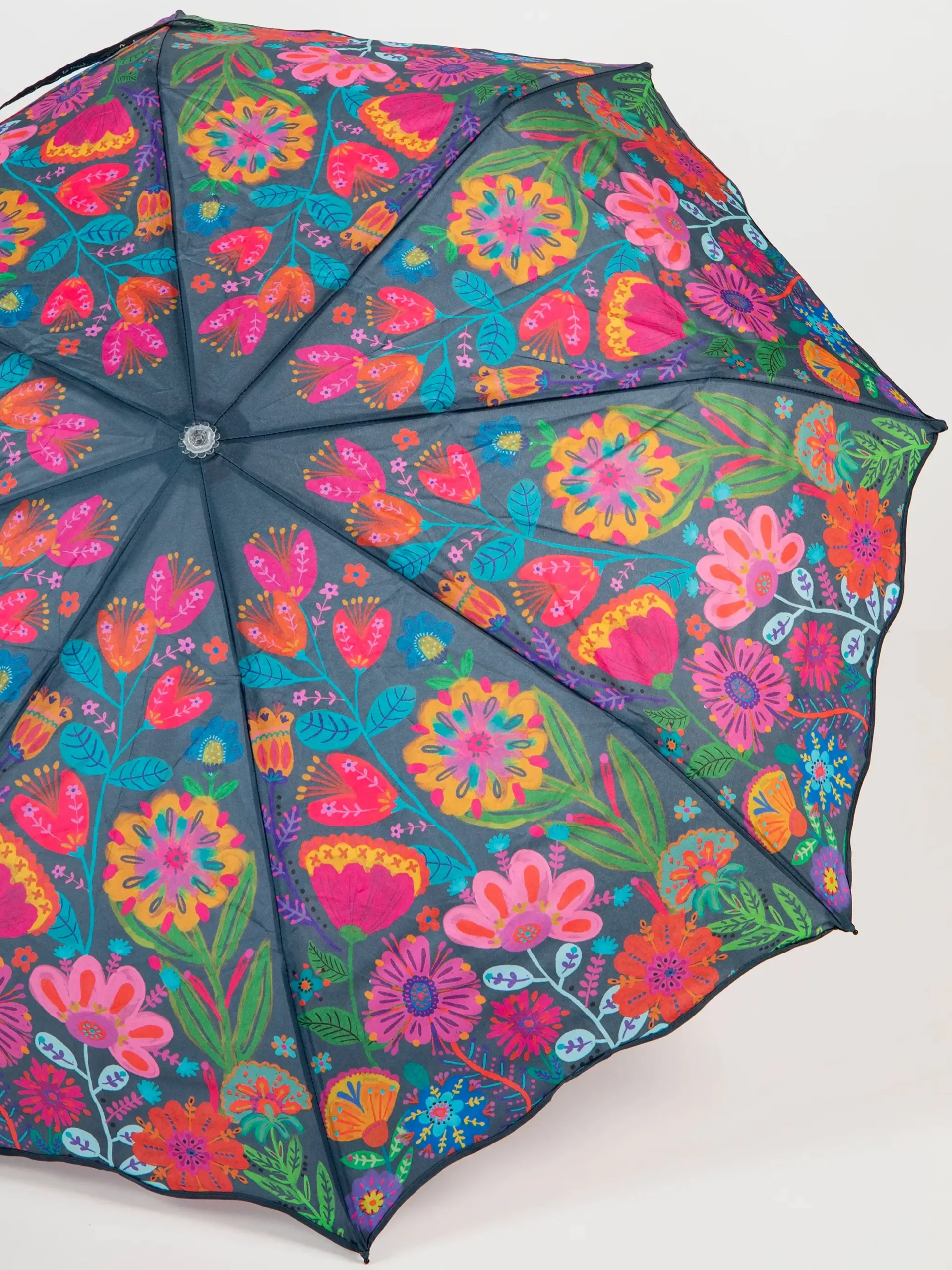 Fold Up Umbrella - Navy Folk Flower