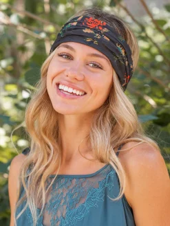 Full Boho Bandeau® Headband - Charcoal Orange Floral