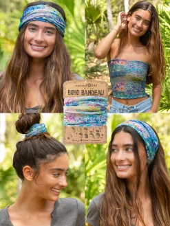 Full Boho Bandeau® Headband - Blue Watercolor Patchwork