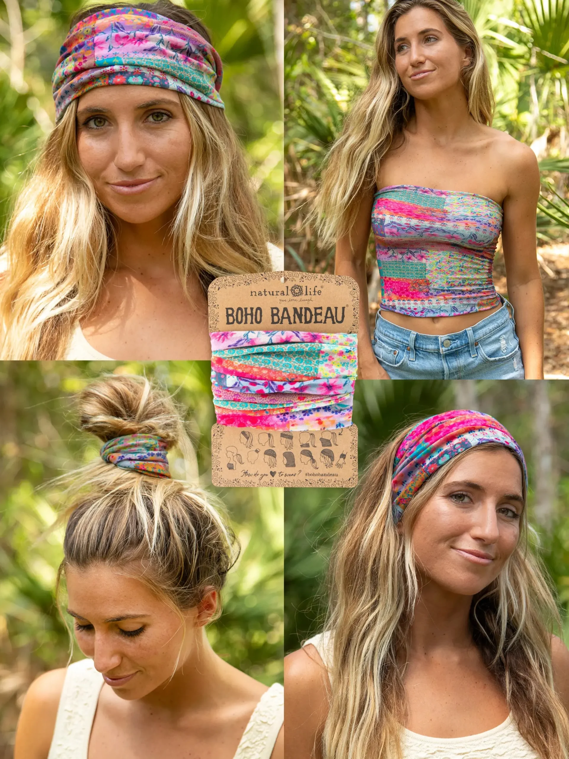 Full Boho Bandeau® Headband - Pink Watercolor Patchwork
