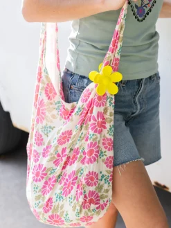 Gauze Oversized Sling Tote Bag - Pink Floral