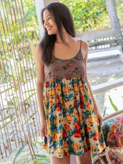 Gigi Mini Dress - Grey Orange Roses