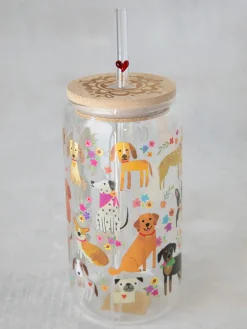 Glass Tumbler With Lid u0026 Straw - Dog