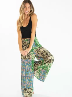 Go With The Flow Wide Leg Pant - Green Blue Floral