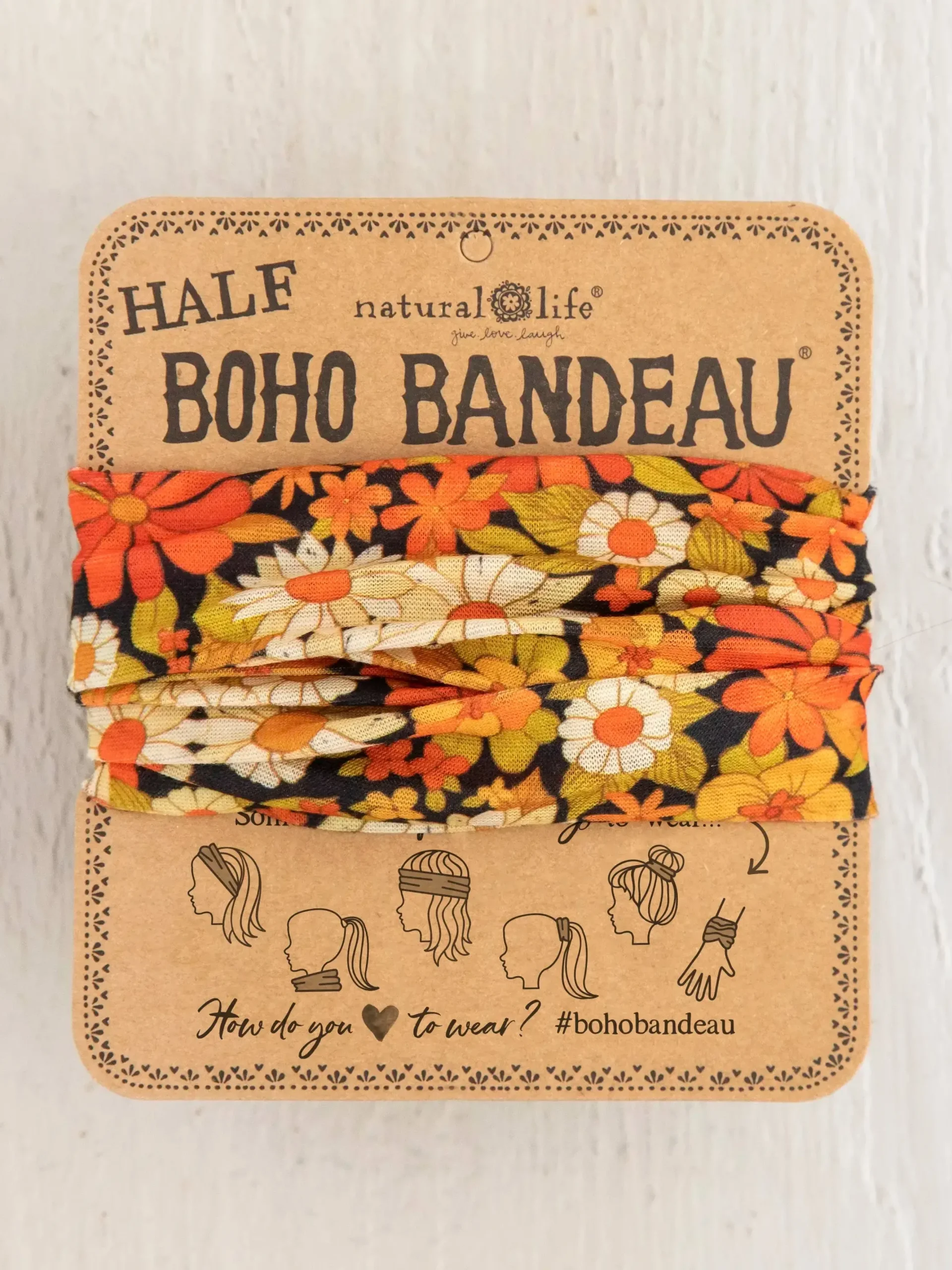 Half Boho Bandeau® Headband - Ditsy Garden Black