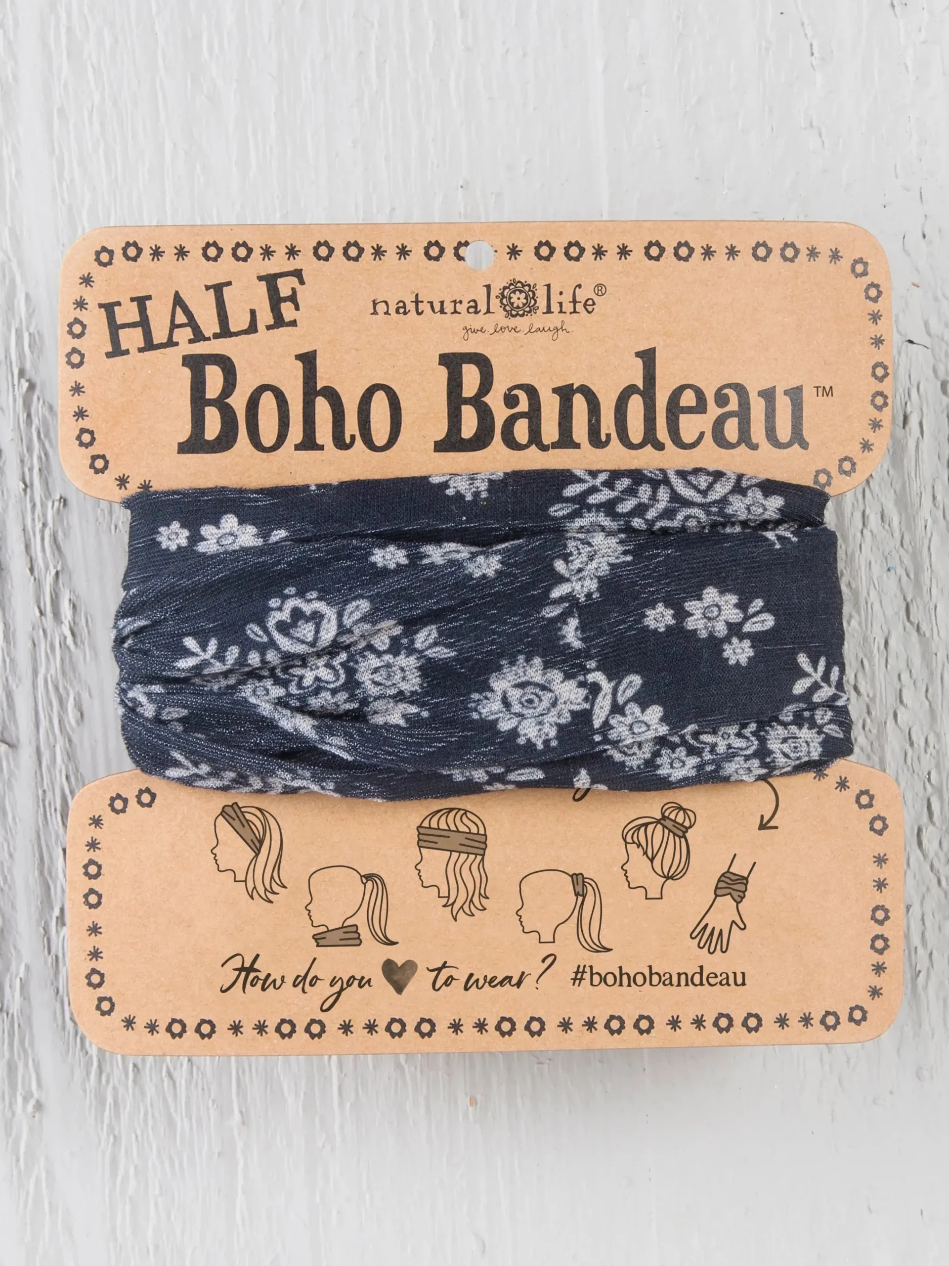 Half Boho Bandeau® Headband - Black Cream Floral