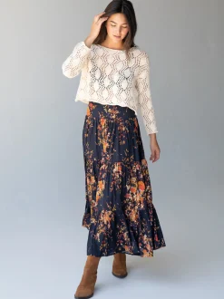 Hanna Convertible Maxi Skirt - Navy Red Bouquets