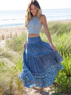Hanna Convertible Maxi Skirt - Blue Floral Border