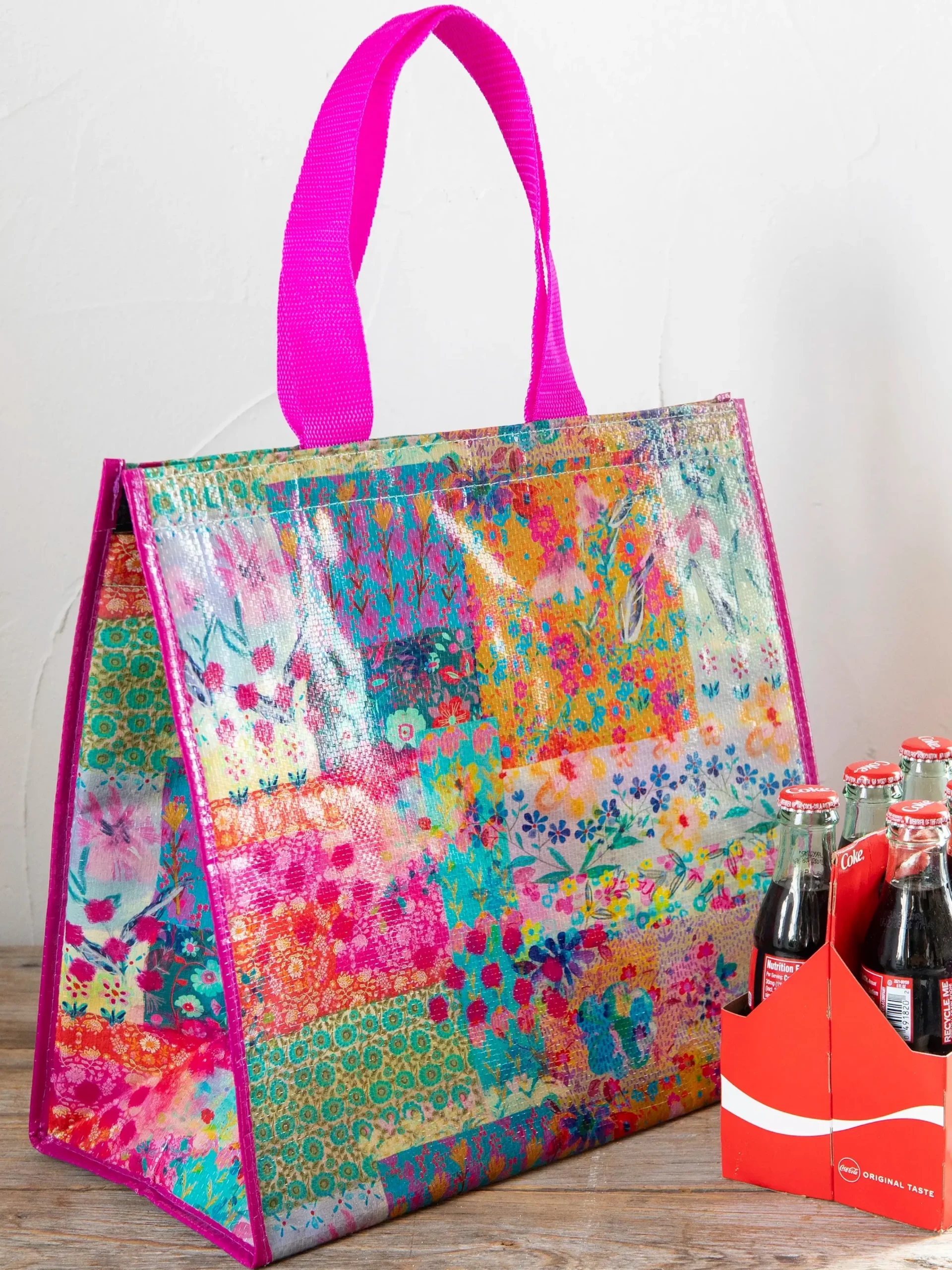 Insulated Cooler Tote - Pink Watercolor Patchwork