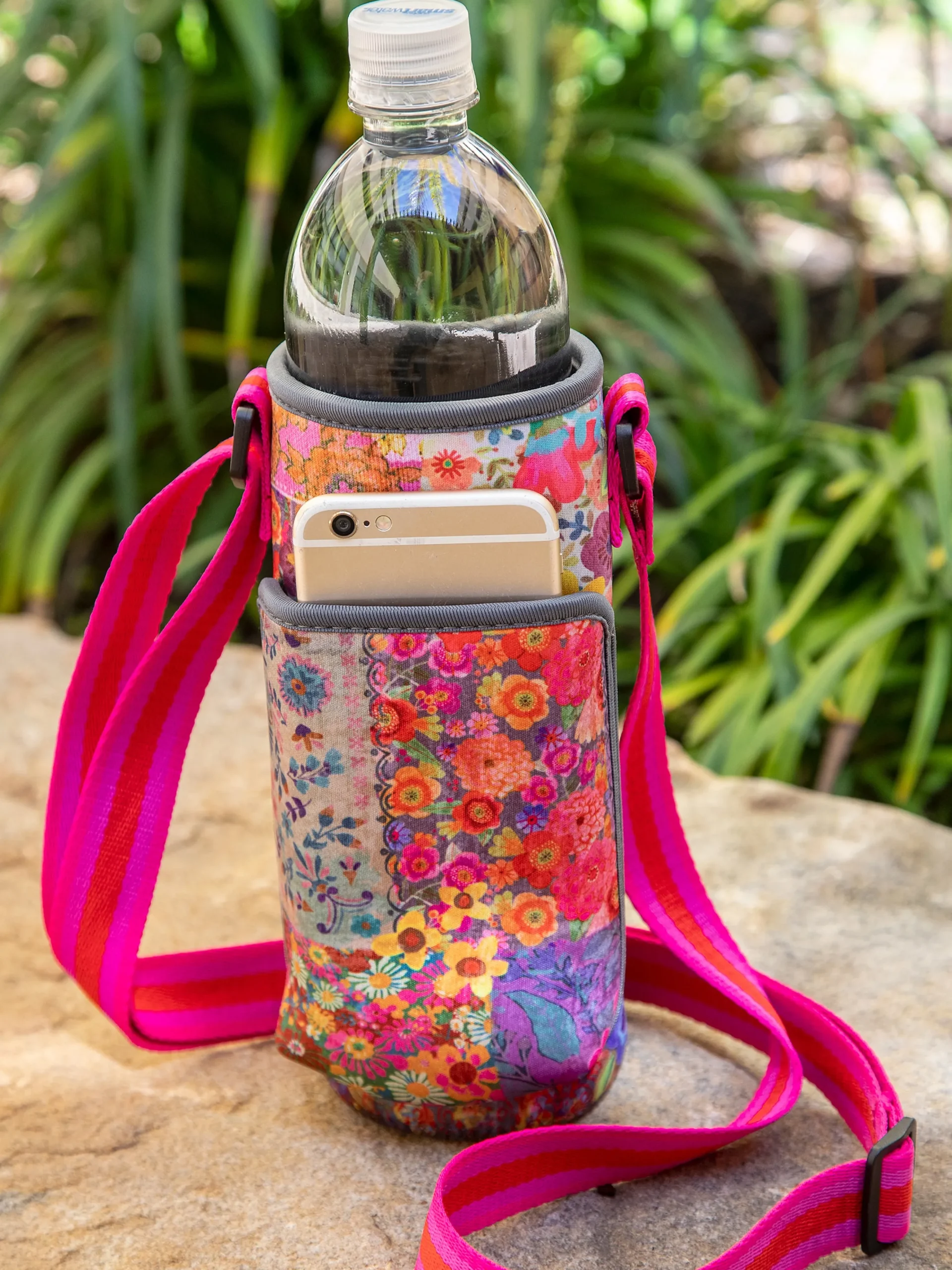 Insulated Water Bottle Carrier - Pink Patchwork