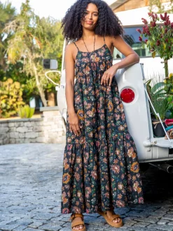 Journey Boho Cotton Maxi Dress - Black Floral