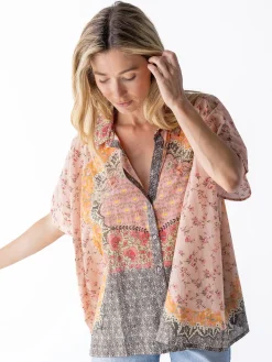 Kelly Oversized Cotton Button Down - Pink Frames