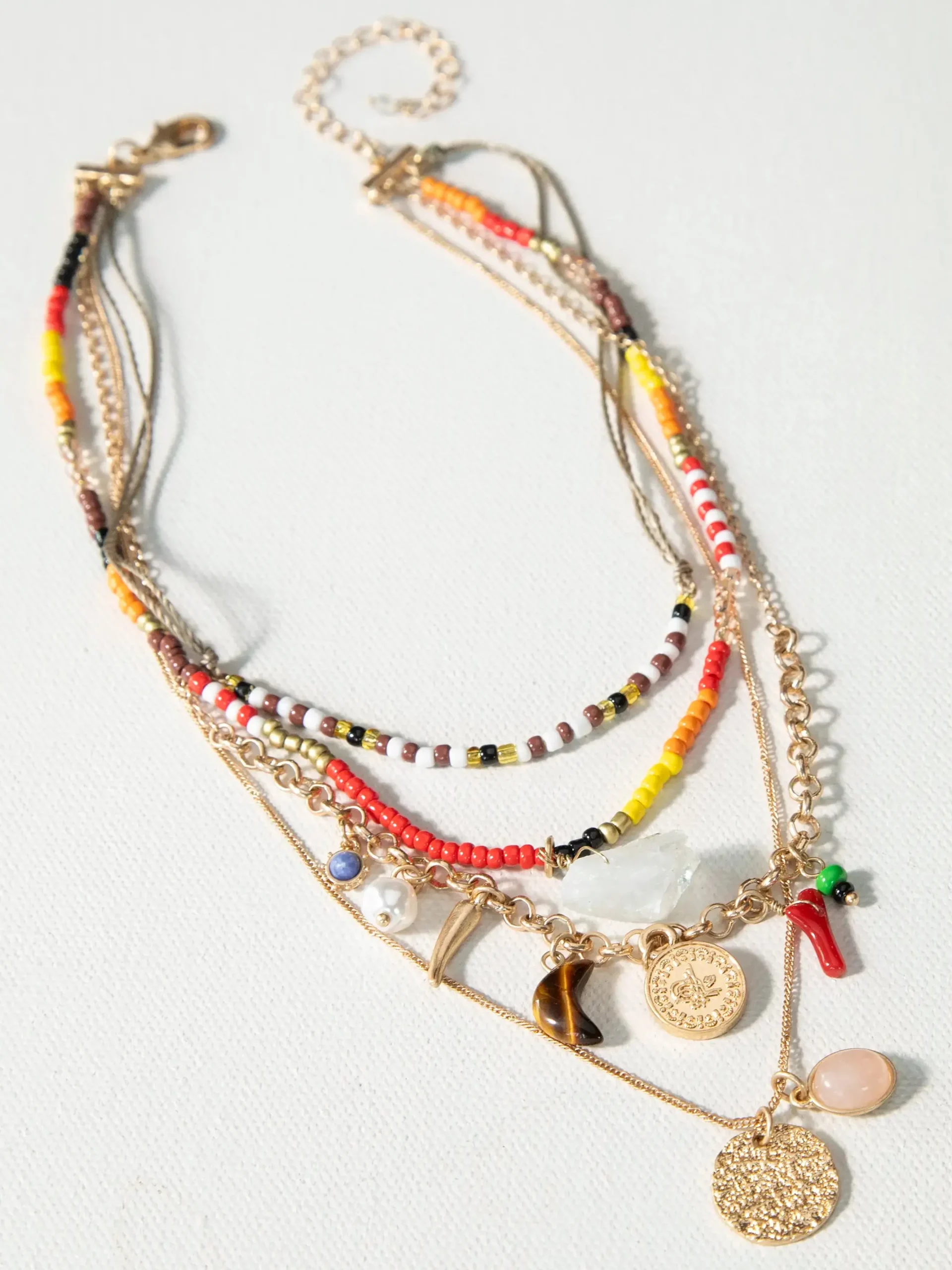 Layered Stone Charm Necklace