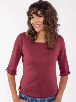 Leah Pointelle Top - Cranberry