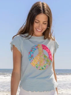 Lily Cotton Applique Tee Shirt - Bay Peace Sign